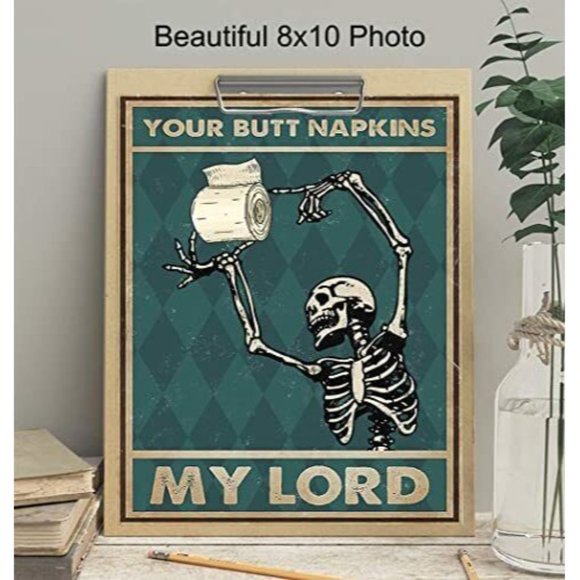 Funny Bathroom Wall Art Decor Skeleton Your Butt Napkins My Lord Unframed - Picture 3 of 7